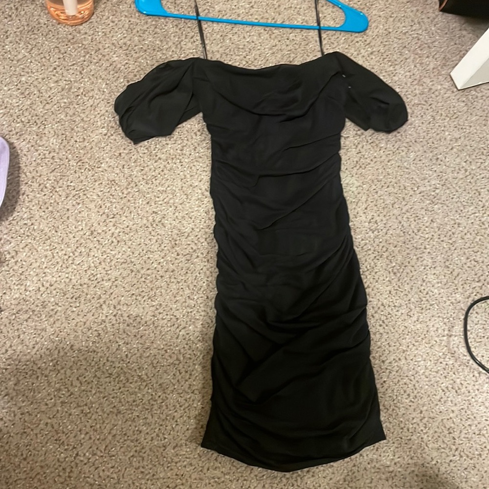 Black, ruched, off the shoulder, Hello Molly dress